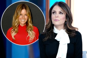 Kelly Bensimon posing in a red dress and Bethenny Frankel at a talk show looking into the distance