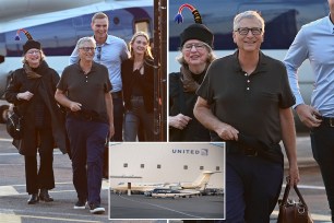 Bill Gates exits a helicopter in NYC.