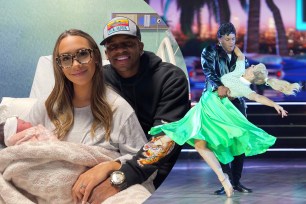 Jimmie Allen, wife Alexis and a photo of him from "DWTS"