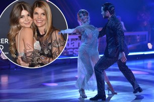 Olivia Jade Giannulli dances with Val Chmerkovskiy on "Dancing With the Stars"; inset of Olivia Jade and Lori Loughlin.