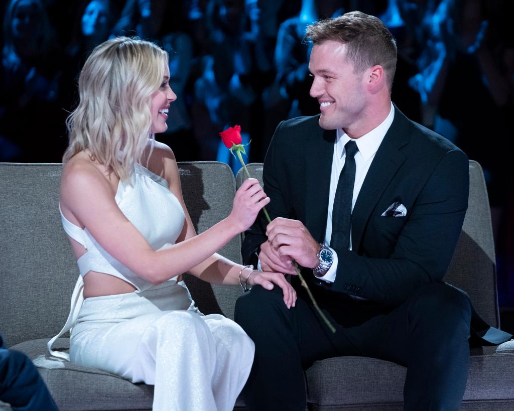 Cassie Randolph and Colton Underwood sitting down on the "After the Final Rose" special