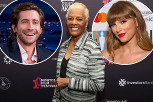 Dionne Warwick with insets of Taylor Swift and Jake Gyllenhaal.