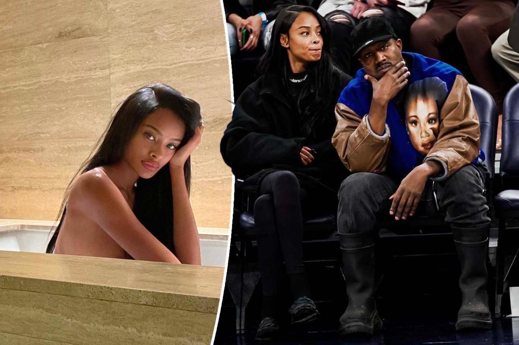 Vinetria in a tub; Kanye West and Vinetria sitting courtside at a basketball game