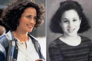 A split of Andie MacDowell and a childhood picture of Meghan Markle