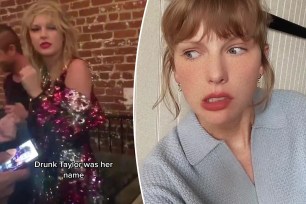 A split of a "drunk" and normal Taylor Swift.