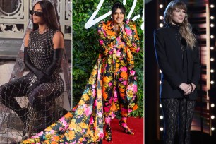 Kim Kardashian, Priyanka Chopra and Taylor Swift wearing catsuits.