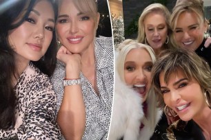 A split photo of Diana Jenkins hanging out with Crystal Kung Minkoff and then Kathy Hilton, Lisa Rinna, and Erika Jayne