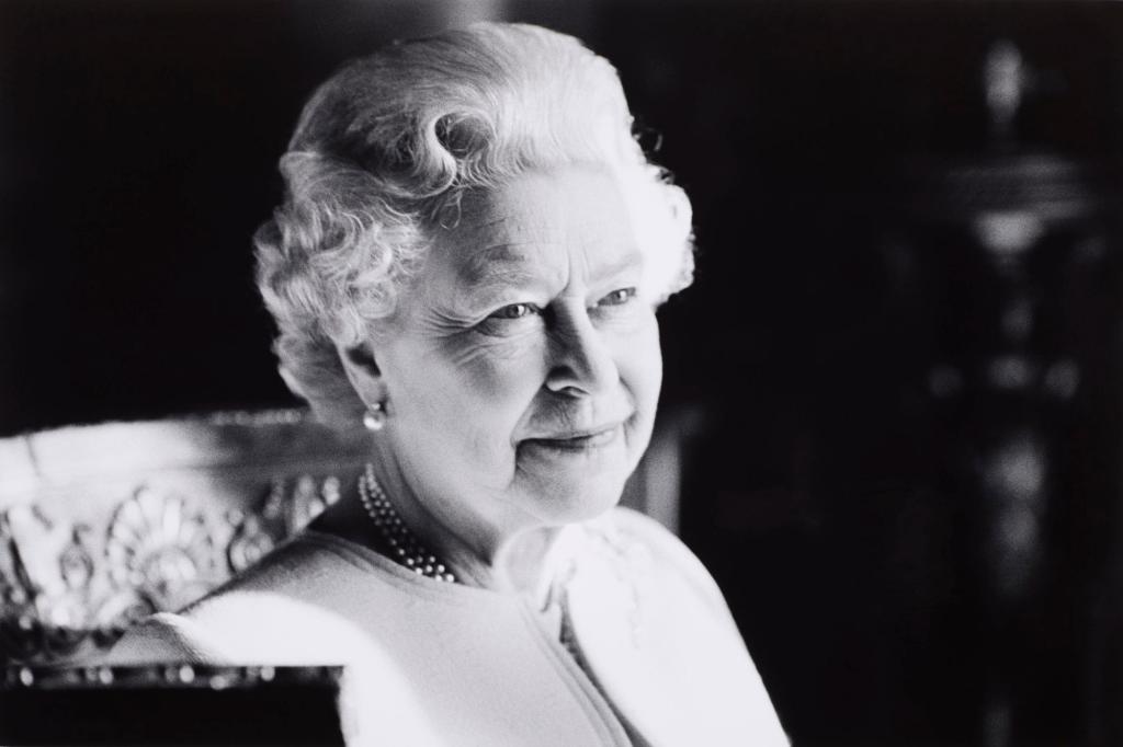 Queen Elizabeth II in black-and-white