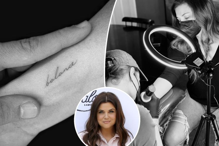 Tiffani Thiessen and a close up of her tattoo