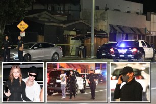 Shooting outside The Nice Guy club in LA. Inset of Leonardo DiCaprio, Justin Bieber and someone arrested.