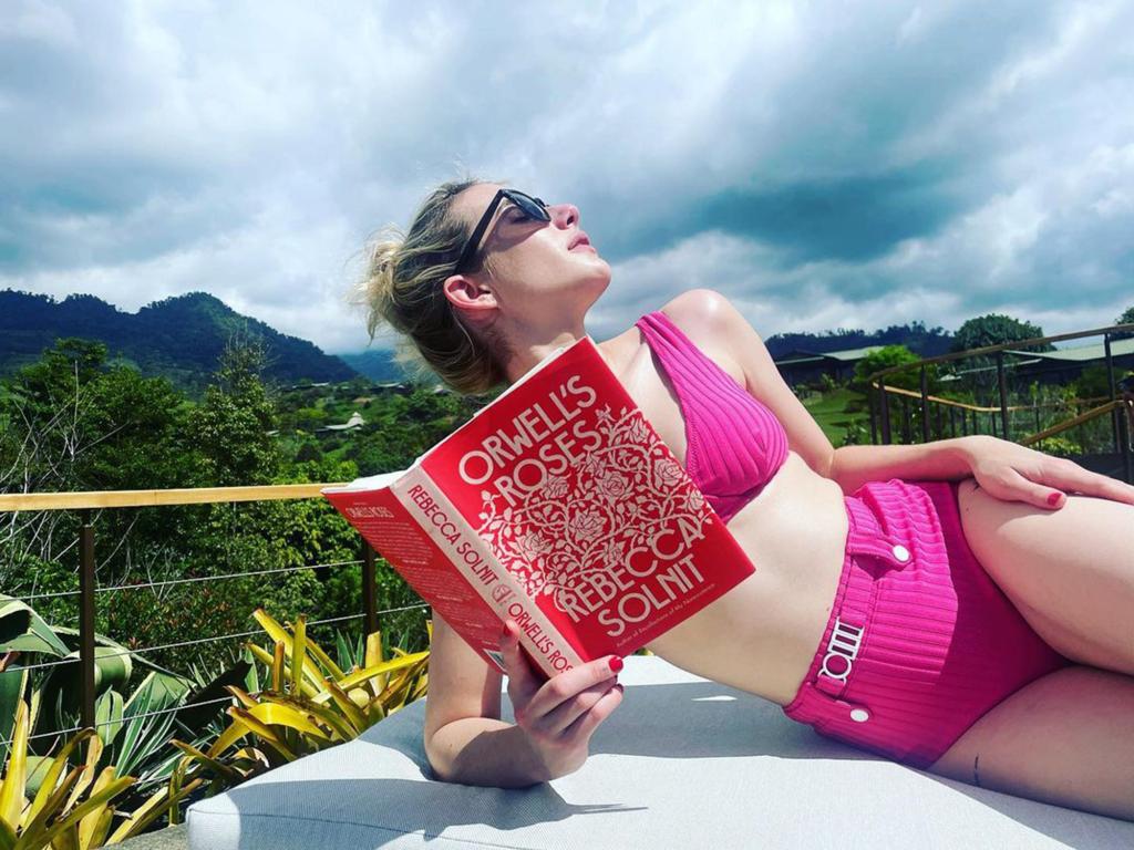 Emma Roberts in a pink bikini