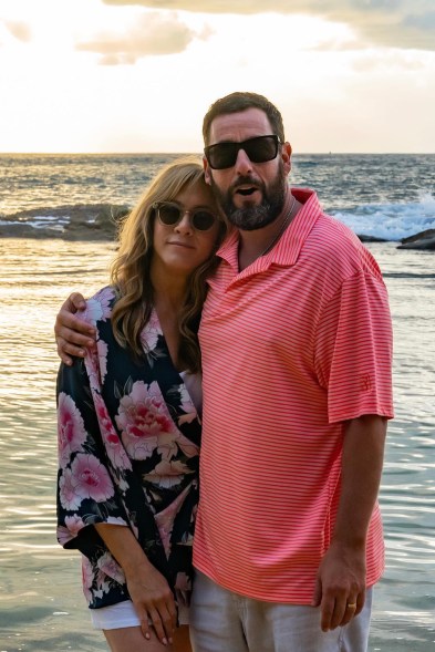 Mystery Inc.: Is it work if you’re doing it with one of your buddies? Jennifer Aniston and Adam Sandler don’t seem to think so while filming “Murder Mystery 2.”