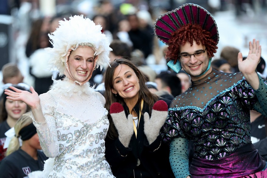 Make haste: Jennifer Garner (center) is all about the theatrics while being honored as Hasty Pudding Woman of the Year by Harvard University’s Hasty Pudding Theatricals.