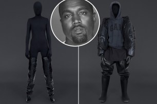 Kanye West and a few of his Yeezy Gap x Balenciaga designs.
