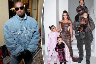 kanye west (left), kim kardashian with their kids