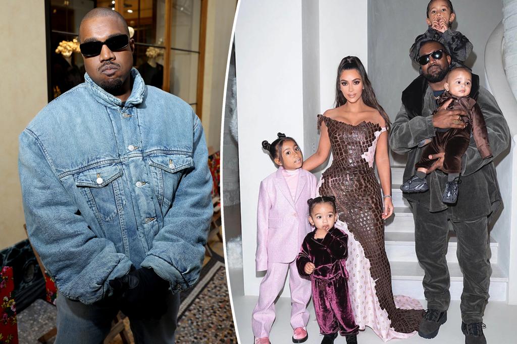 kanye west (left), kim kardashian with their kids