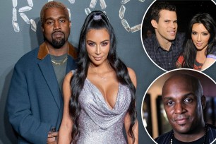 composite of kim kardashian and exes kanye west, kris humphries and Damon Thomas