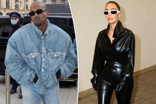 A split of Kanye West and Kim Kardashian.
