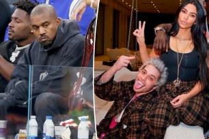 A split image of Kanye West and Kim Kardashian with Pete Davidson.