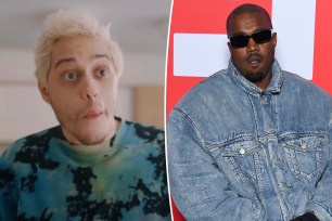 A split of Pete Davidson and Kanye West.