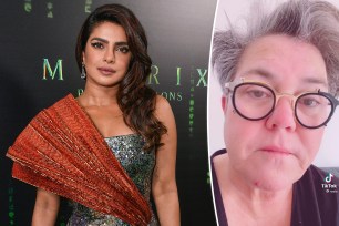 A split of Priyanka Chopra on a red carpet and Rosie O'Donnell on TiKTok.