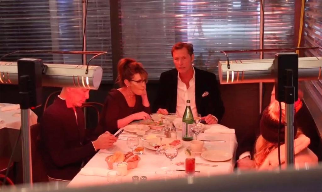 Sarah Palin and Ron Duguay having dinner together.