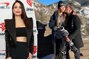 A split photo of Bethenny Frankel at a red carpet event and Luis Ruelas kissing Teresa Giudice on the cheek outside