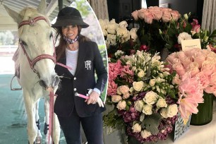 Lisa Vanderpump, a horse, and flowers