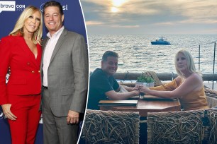 A split of two photos of Vicki Gunvalson and Steve Lodge together.