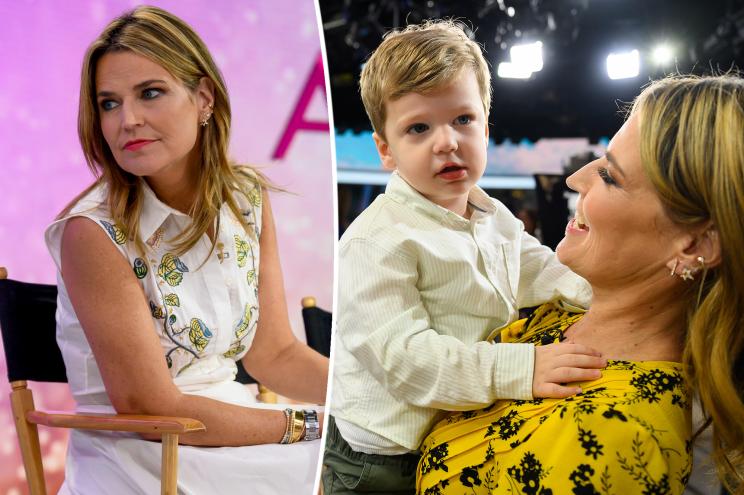 Savannah Guthrie smiles as she poses with her son on the set of the "Today" show