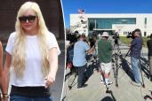 A split image of Amanda Bynes and reporters outside of the court hearing for her conservatorship.
