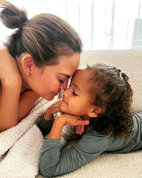 Nose to nose: Model mama Chrissy Teigen (left) soaks up time with daughter Luna before she turns 6 in April.