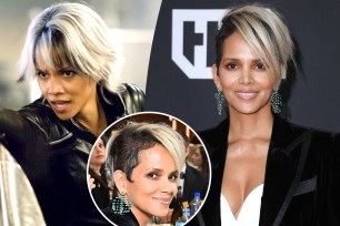 Halle Berry at the Critics Choice Awards (right and center) and as Storm in X-Men (left)