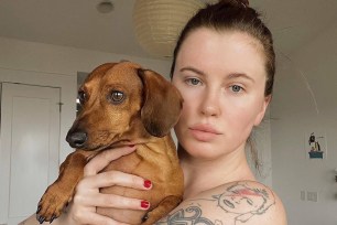 topless ireland baldwin and a dog