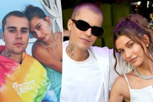 A split of Justin Bieber and Hailey Bieber