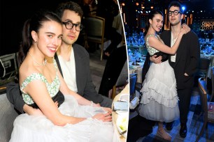 A split image of Margaret Qualley and Jack Antonoff at the Critics Choice Awards.