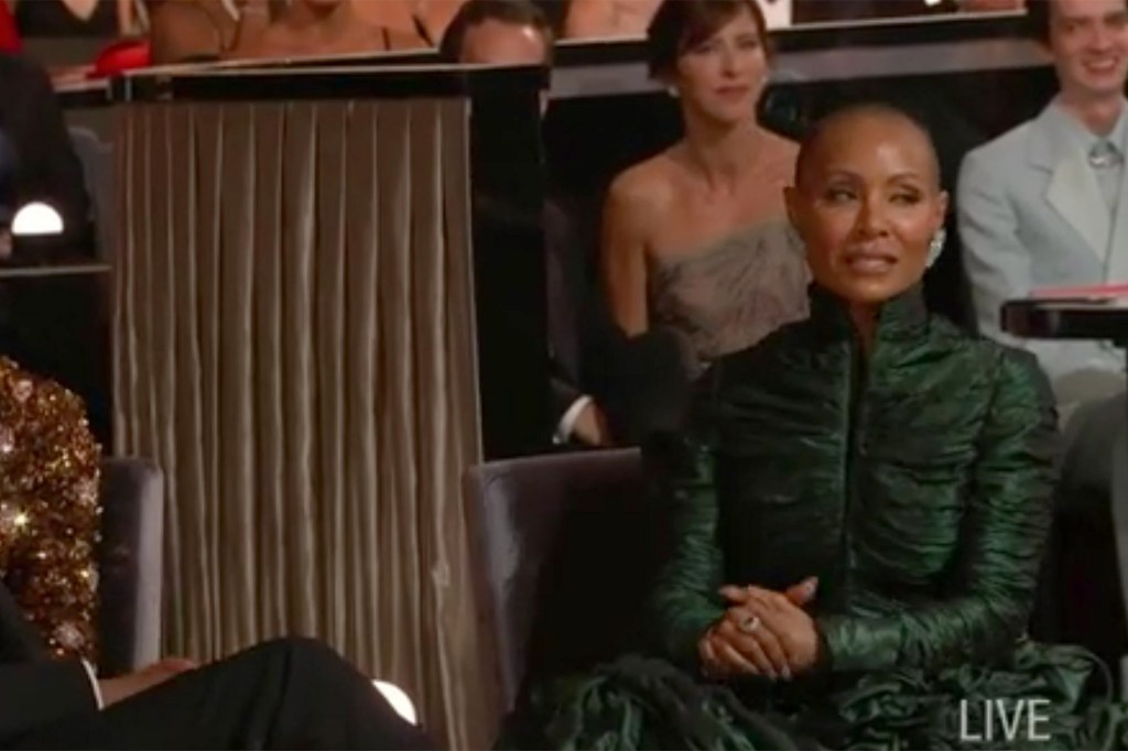 Jada Pinkett Smith cringing at the 2022 Oscars.