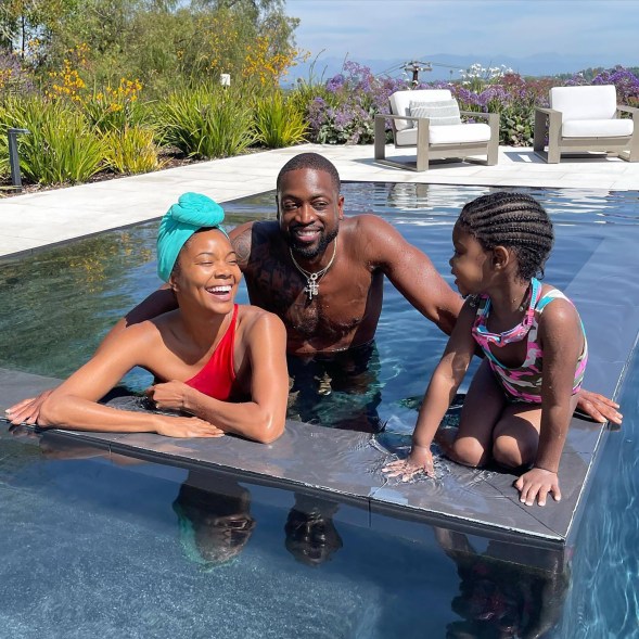 Gabrielle Union has a pool day with Dwyane Wade and their daughter Kaavia.