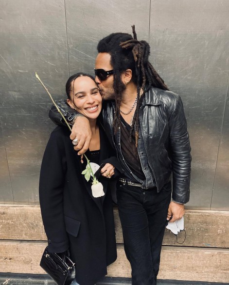 Lenny Kravitz kisses daughter Zoë Kravitz.