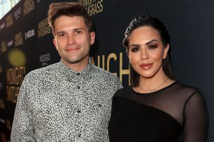 A split photo of Tom Schwartz and Katie Maloney posing at an event