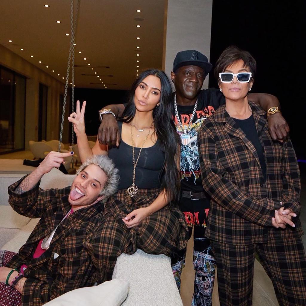 Pete Davidson, Kim Kardashian and Kris Jenner in matching pajamas