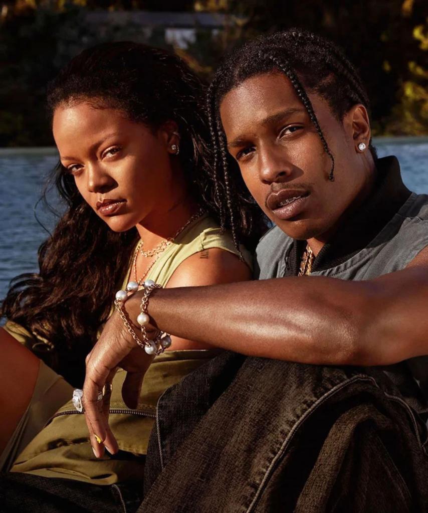 Rihanna and A$AP Rocky posing in a photoshoot for Fenty Skin.