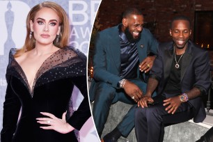 A split image of Adele and LeBron James with Rich Paul.