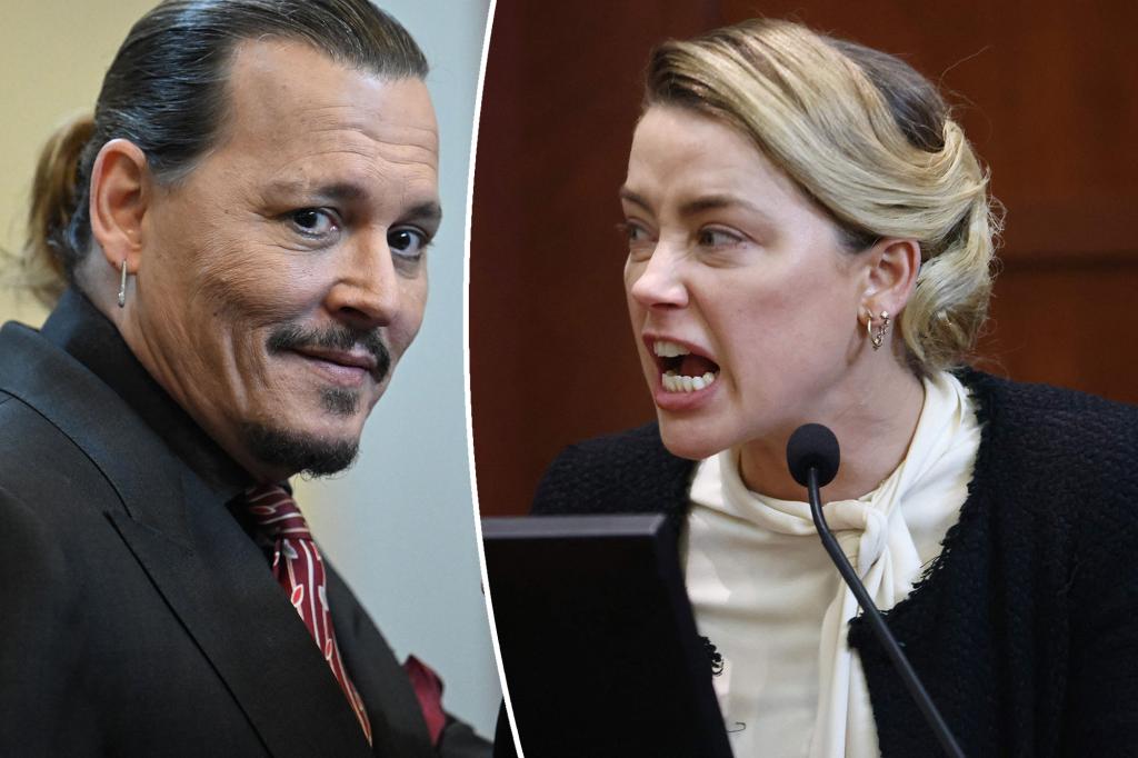 A split of Johnny Depp and Amber Heard during their defamation trial.