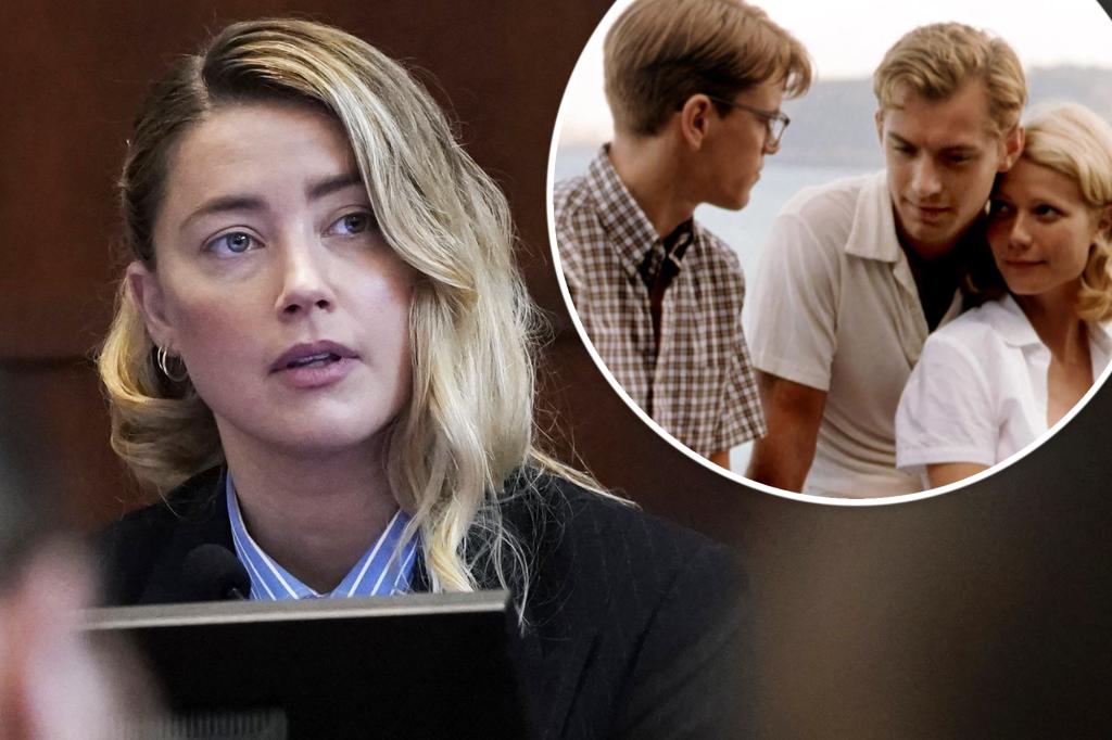Amber Heard on the stand with inset of a scene from "The Talented Mr. Ripley."