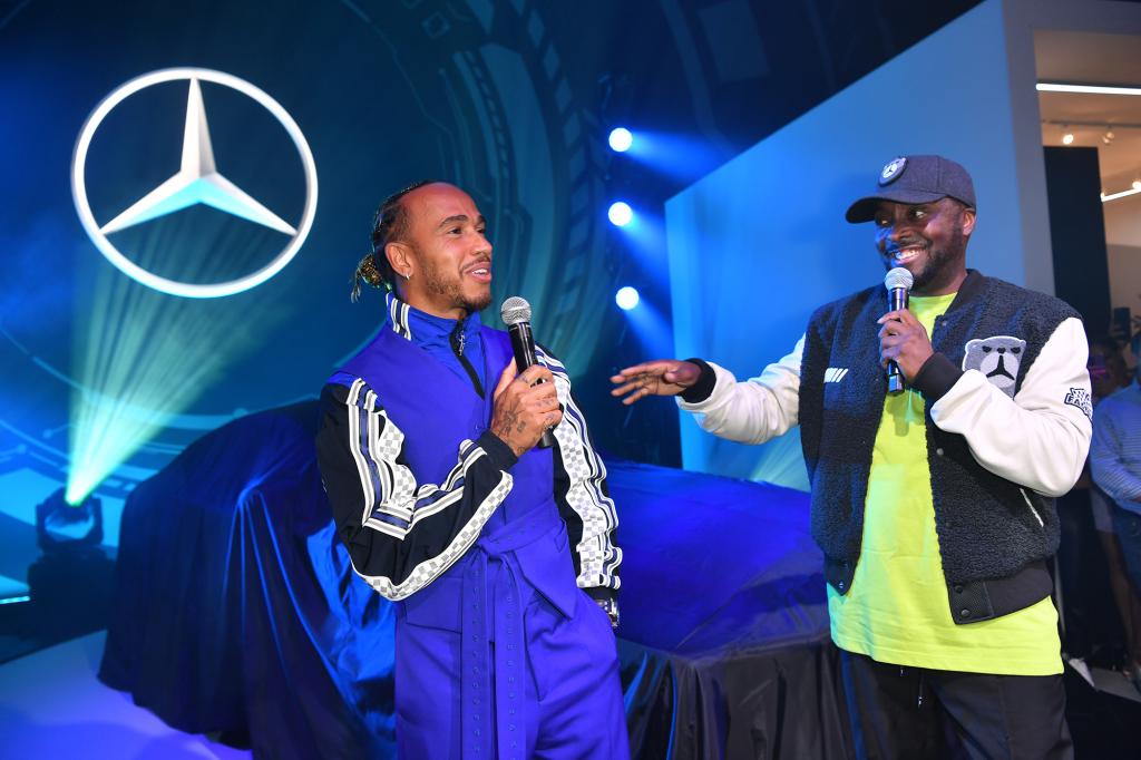 Lewis Hamilton and Will.i.am at a Mercedes-AMG party.