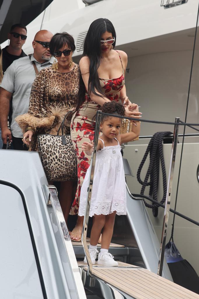 Kris Jenner, Kylie Jenner and Stormi on a boat