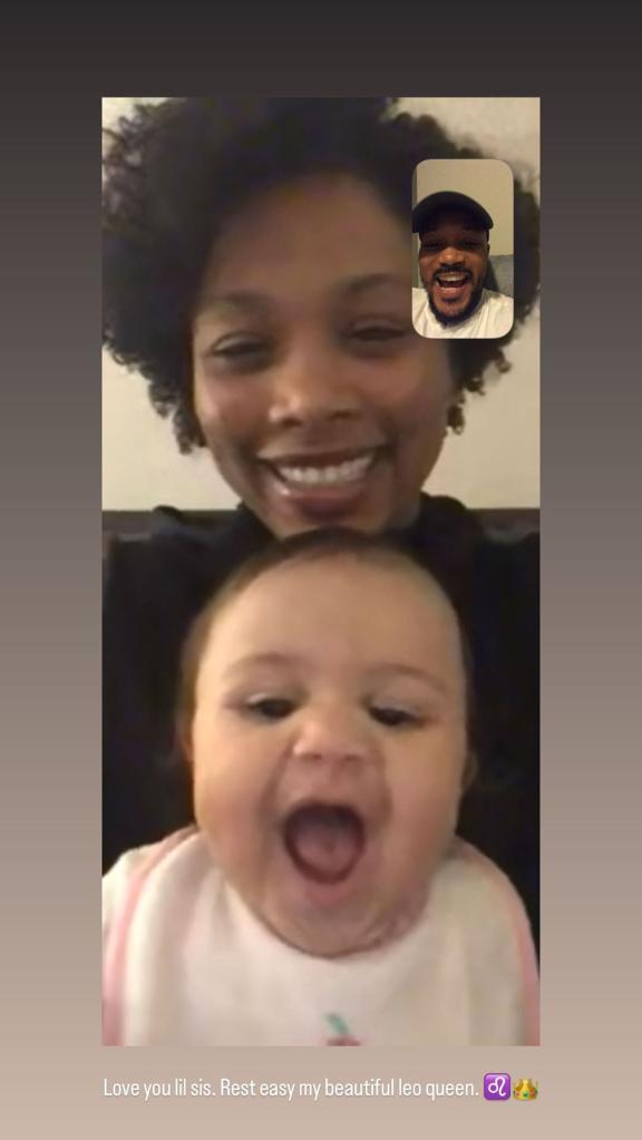 Romeo Miller on a video call with Tytyana Miller and a baby.