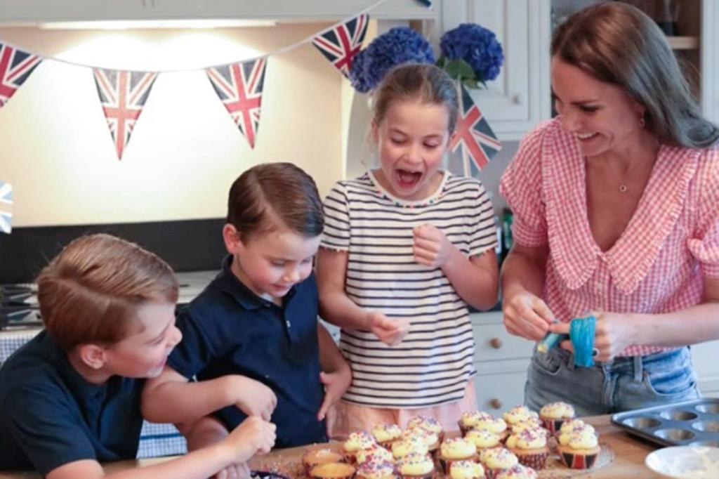 Prince George, Prince Louis and Princess Charlotte baking with Kate Middleton.