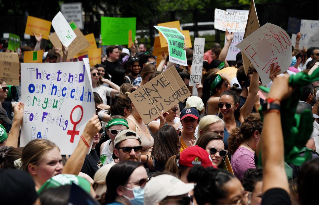 Abortion rights activists protesting outside the U.S. Supreme Court